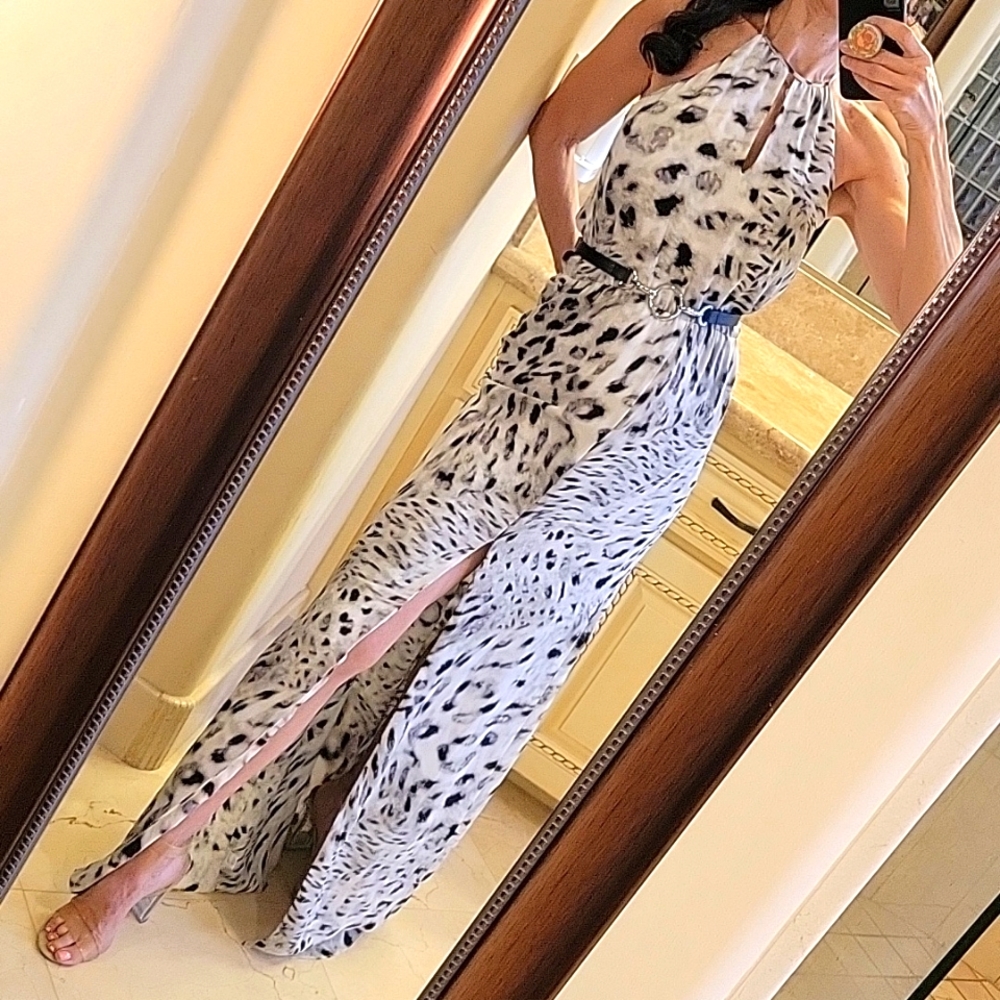 Parker Black & White Leopard Print Maxi Dress, S